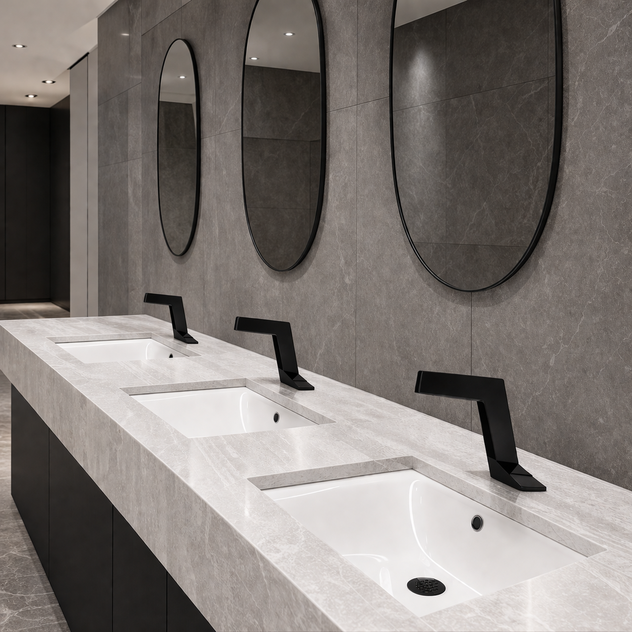 Architectural touchless stadium faucets