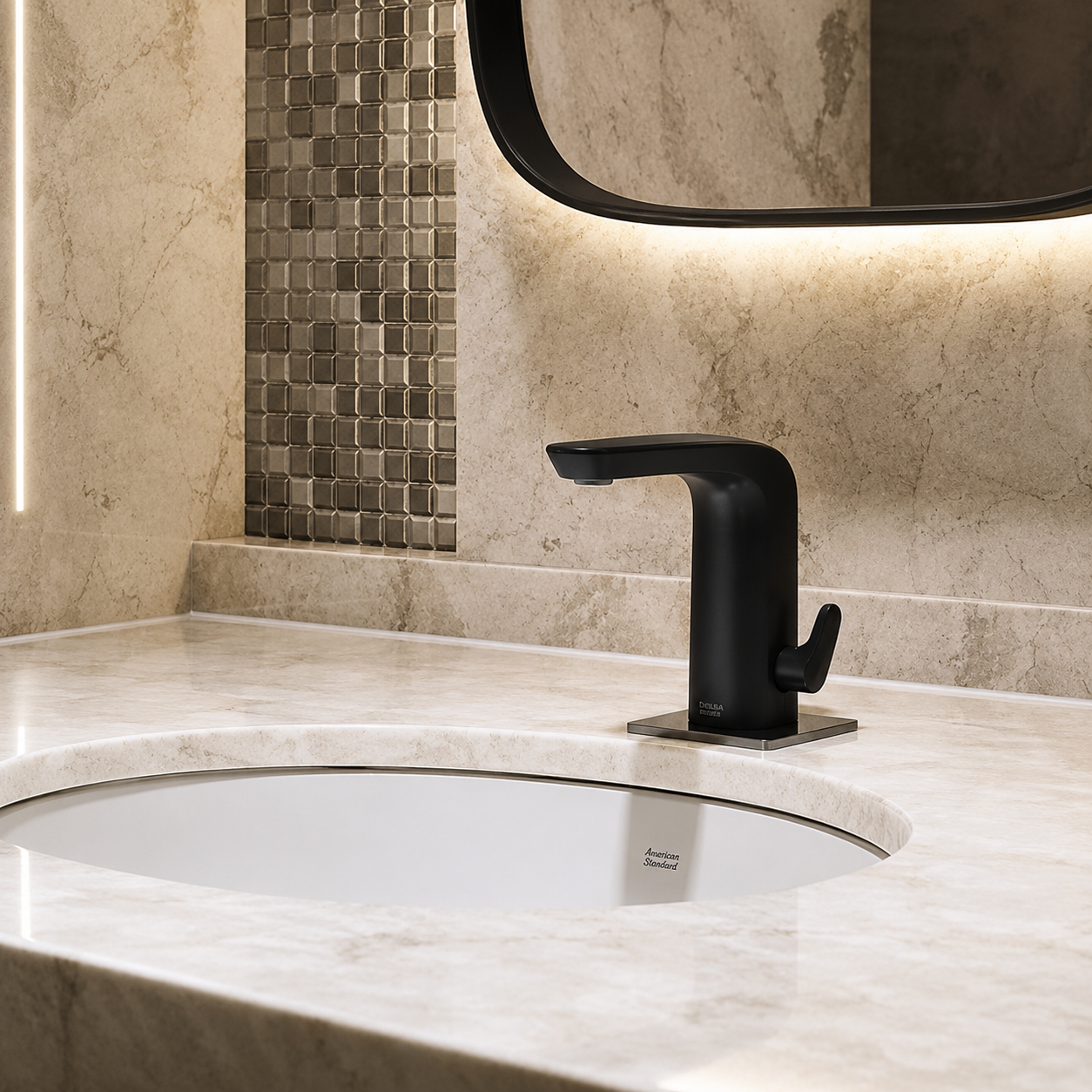 Technical cutaway of BathSelect thermostatic shower controls and coordinated water routing