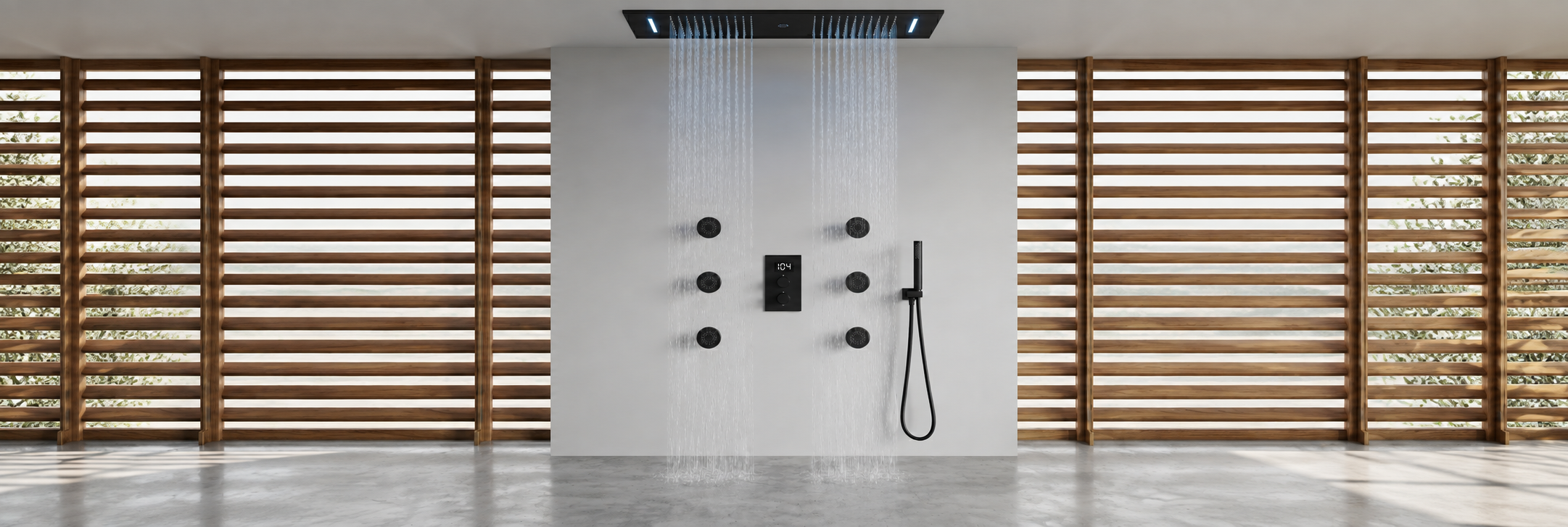 BathSelect LED shower systems with body sprays and massage jets