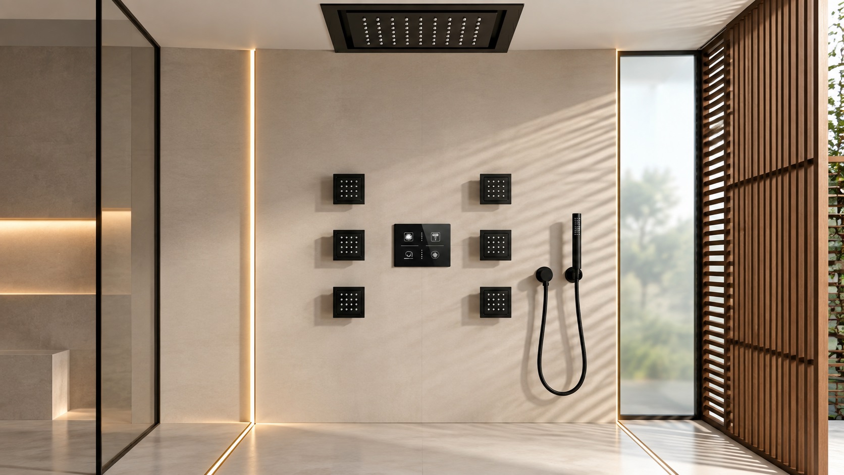 Matte black luxury shower systems for hotel and hospitality projects
