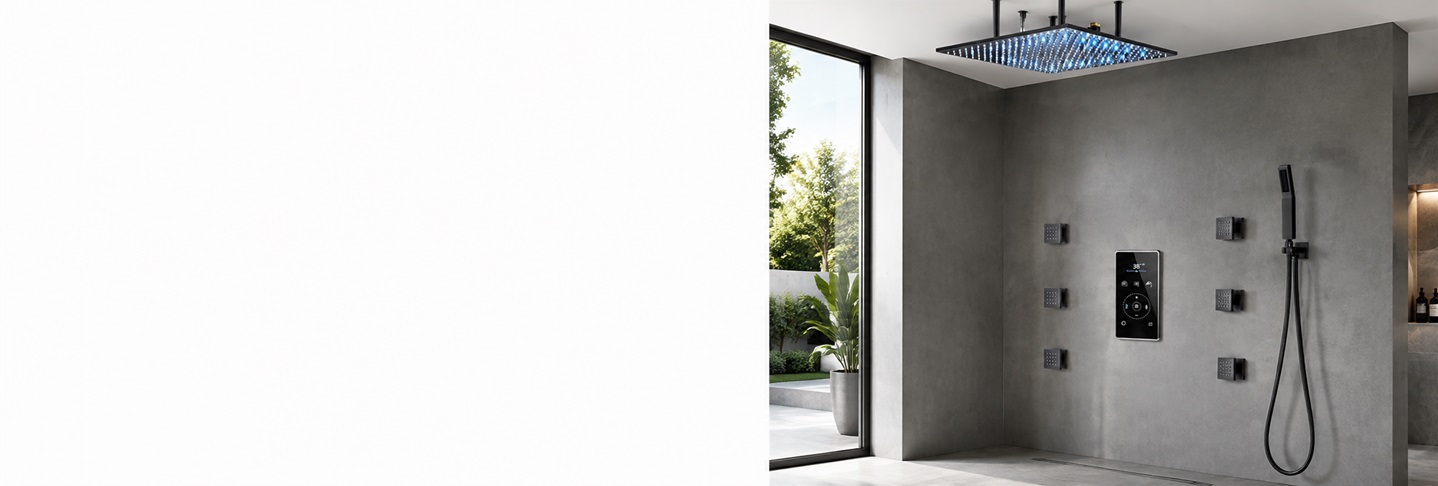 BathSelect Royal digital shower system with LCD mixer adjustable body jets and oil rubbed bronze finish