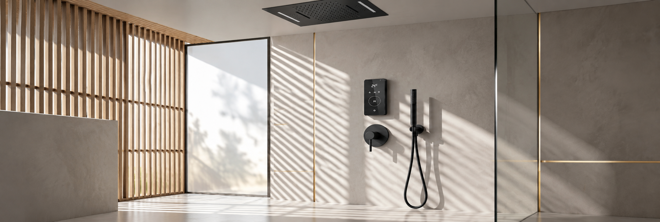 BathSelect Monolith matte black digital ceiling rain shower with mixer and handheld
