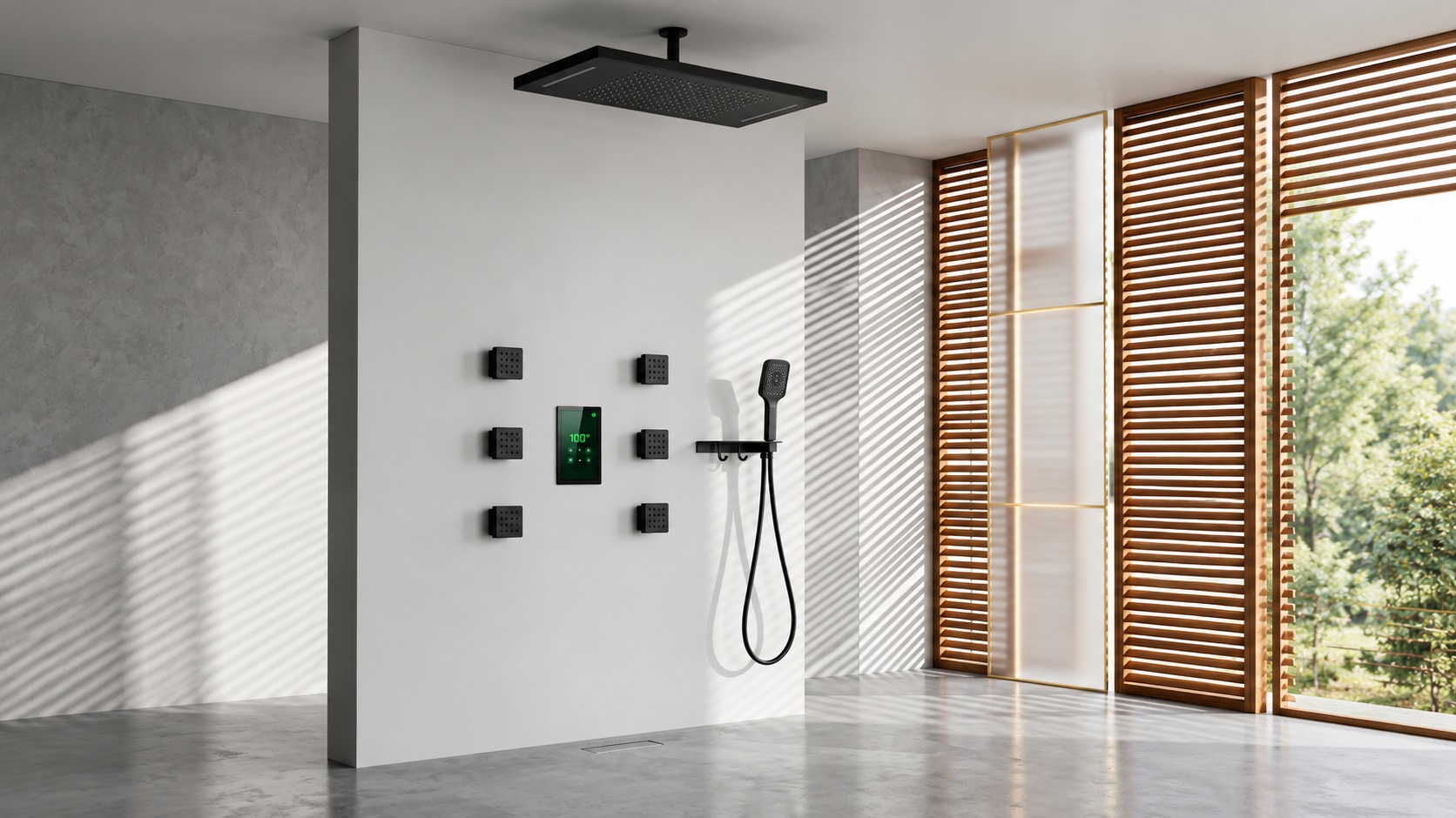Matte black multifunctional shower systems for luxury hotels and hospitality bathrooms