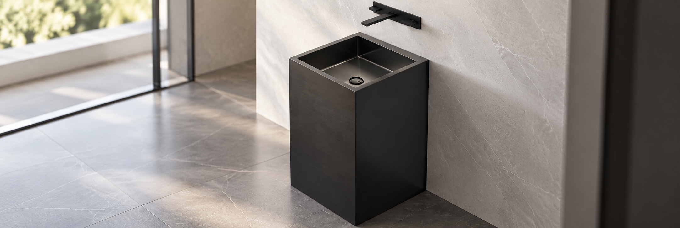 BathSelect cube-shaped solid brass freestanding pedestal bathroom sink in dark oil-rubbed bronze