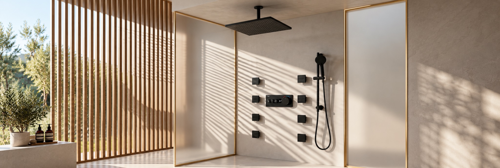 BathSelect matte black multifunctional shower systems collection