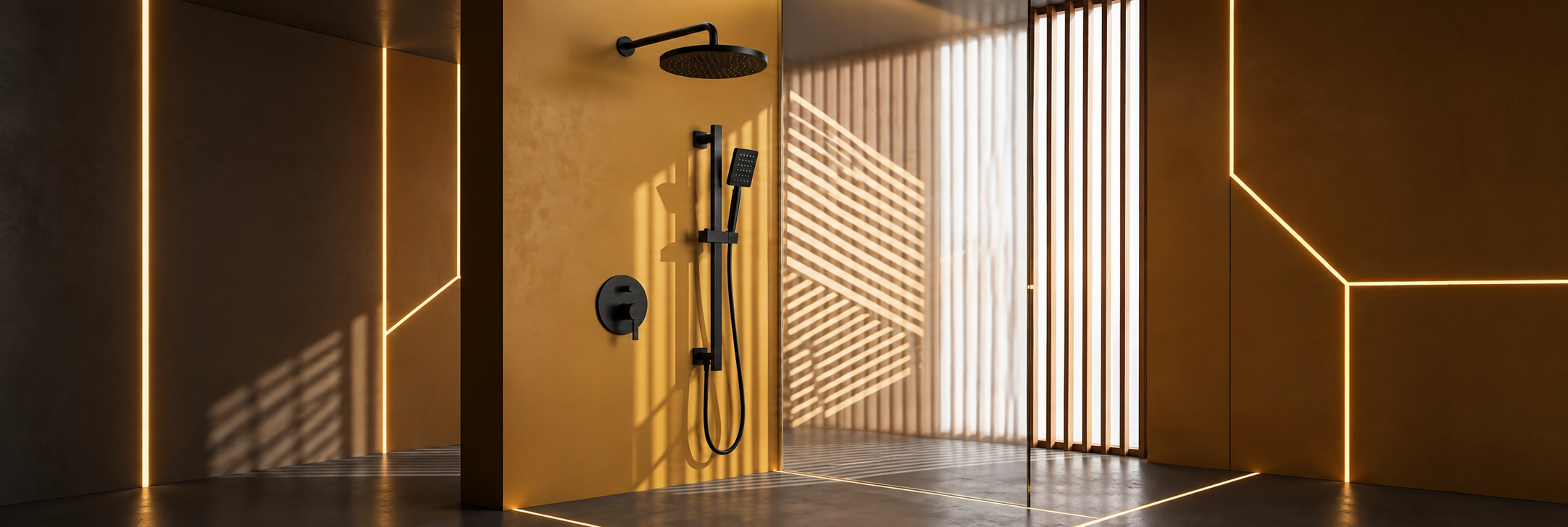 BathSelect Heliora gold ceiling rain shower with ten round body massage jets