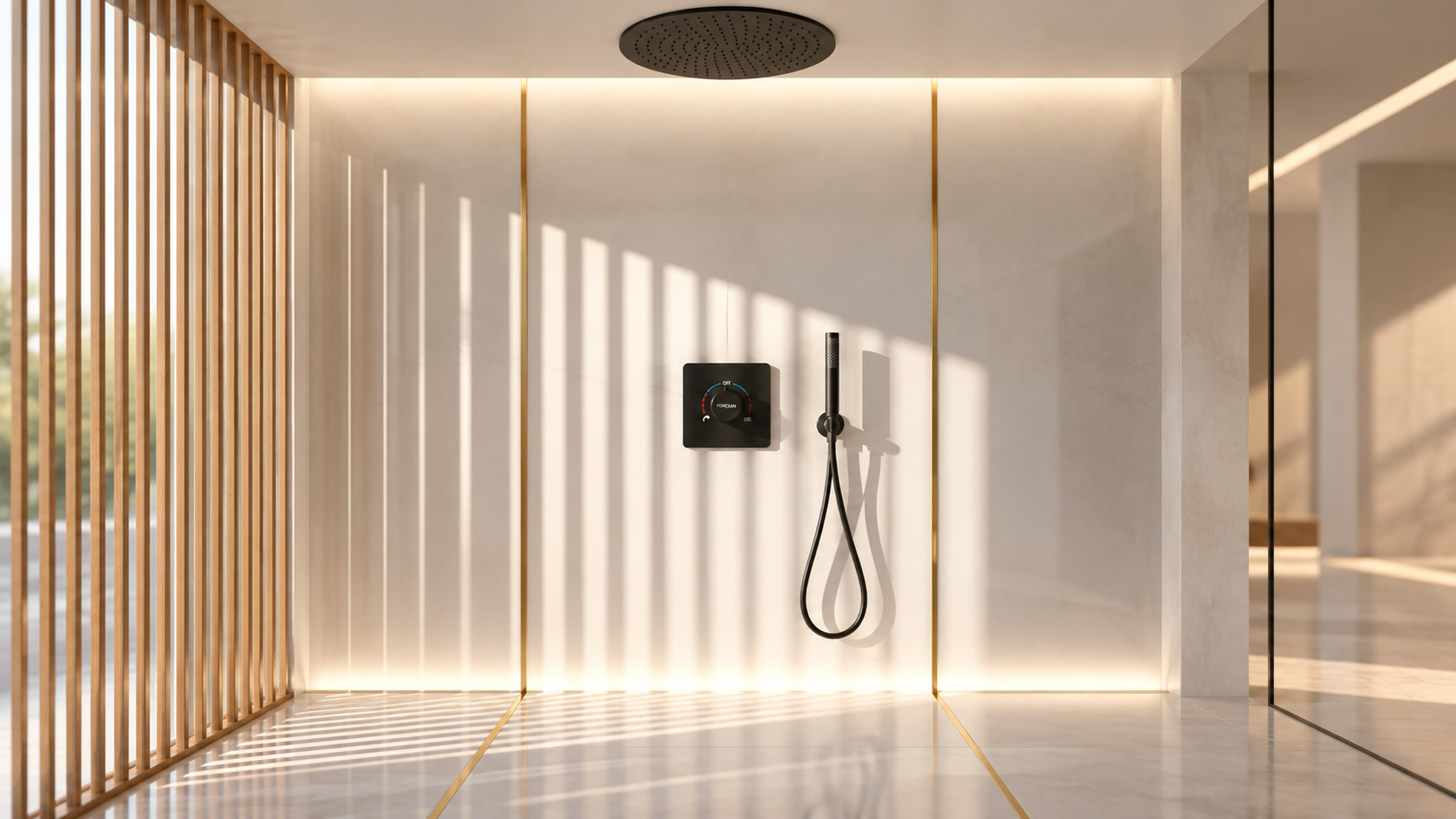 BathSelect matte black round ceiling rainfall shower system with handheld sprayer for luxury residential bathrooms
