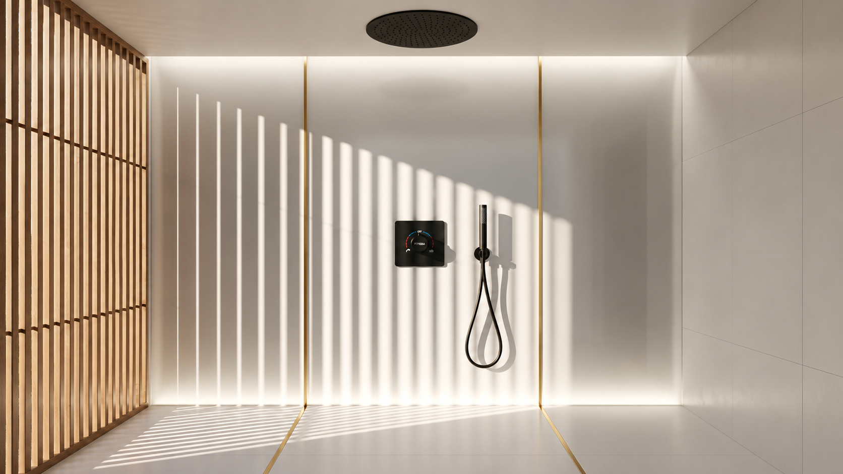 BathSelect matte black round ceiling rainfall shower system with handheld sprayer for luxury residential bathrooms