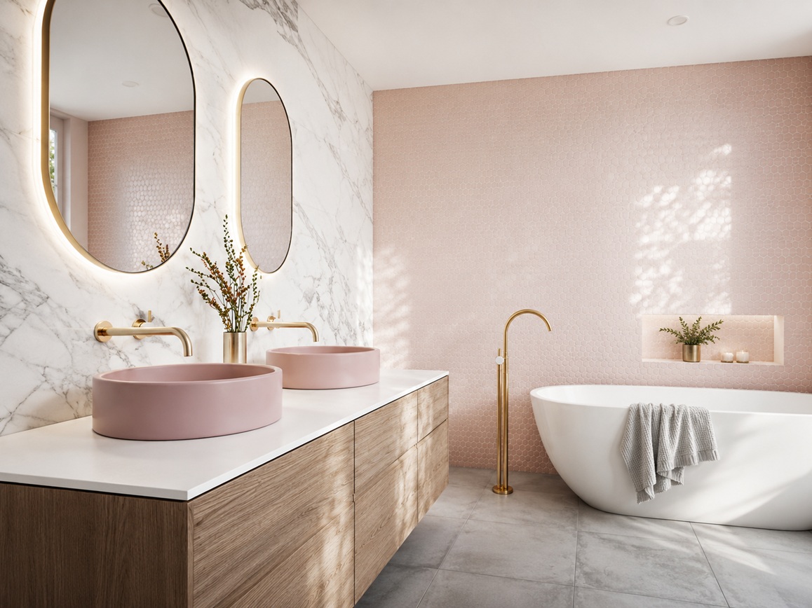 Architectural bathroom fixture specification materials and design review setting