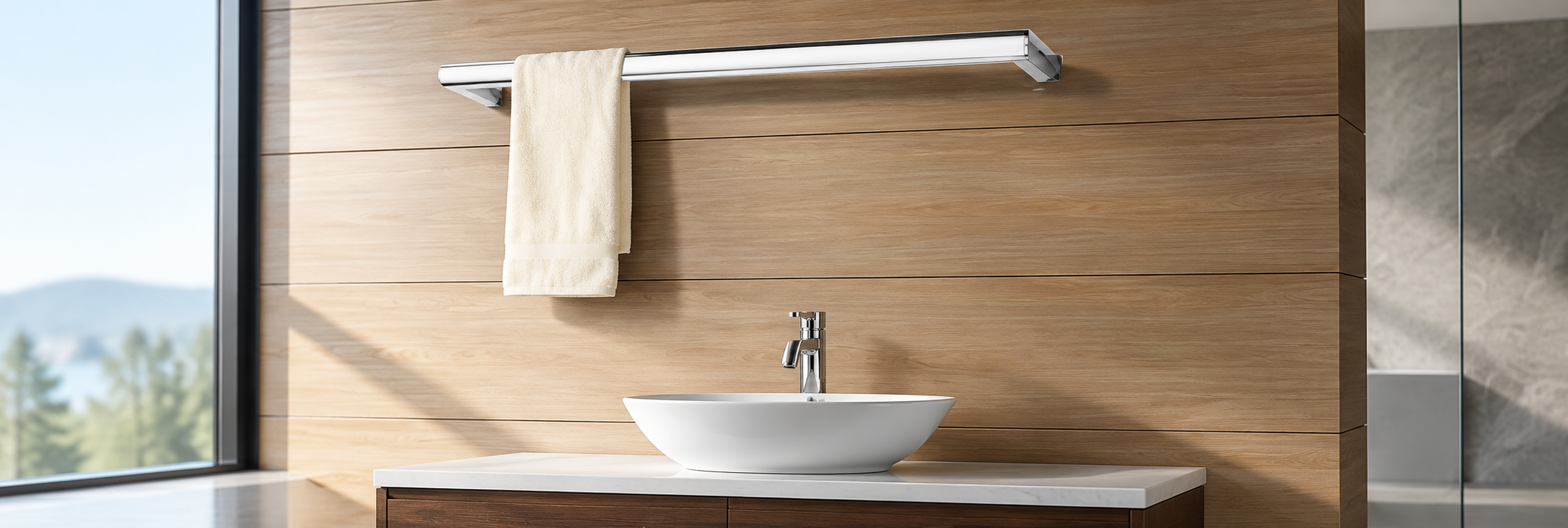 BathSelect chrome single-rail wall-mounted electric towel warmer with switch