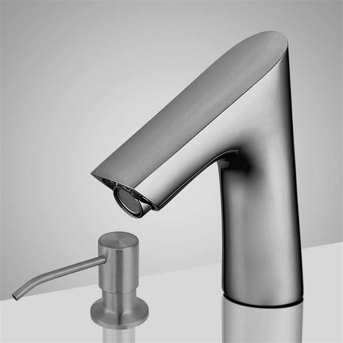 BathSelect Brushed Nickel Infrared Automatic Electronic Commercial Faucet with Manual Soap Dispenser