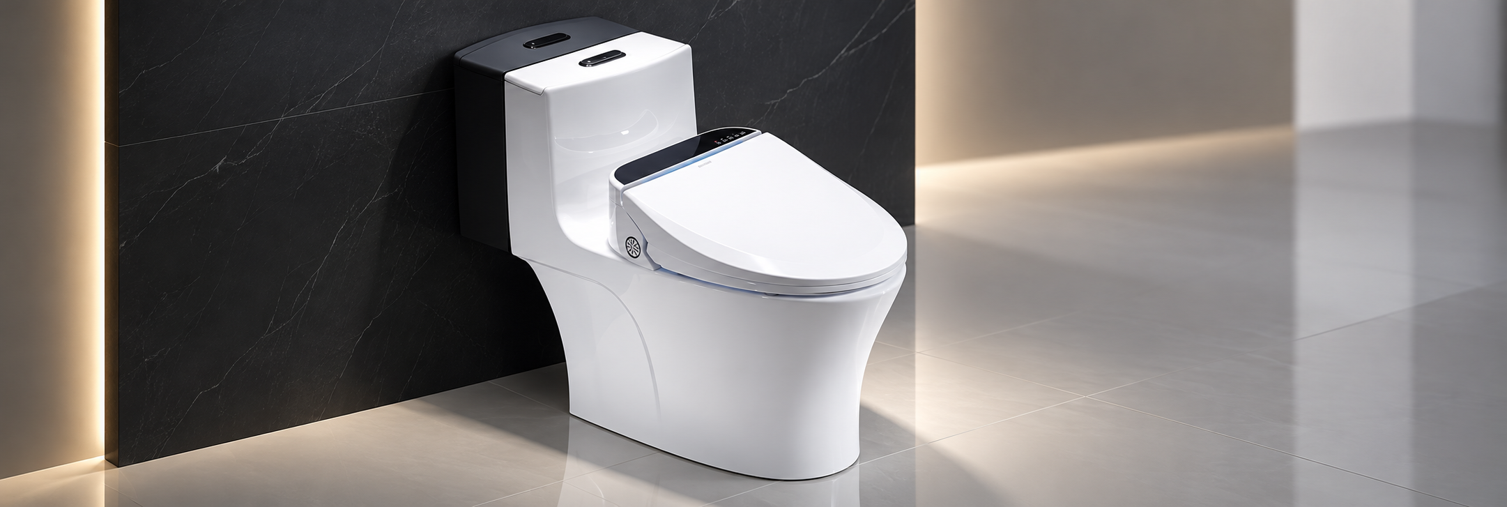 BathSelect white and black intelligent smart toilet seat with remote control and temperature display