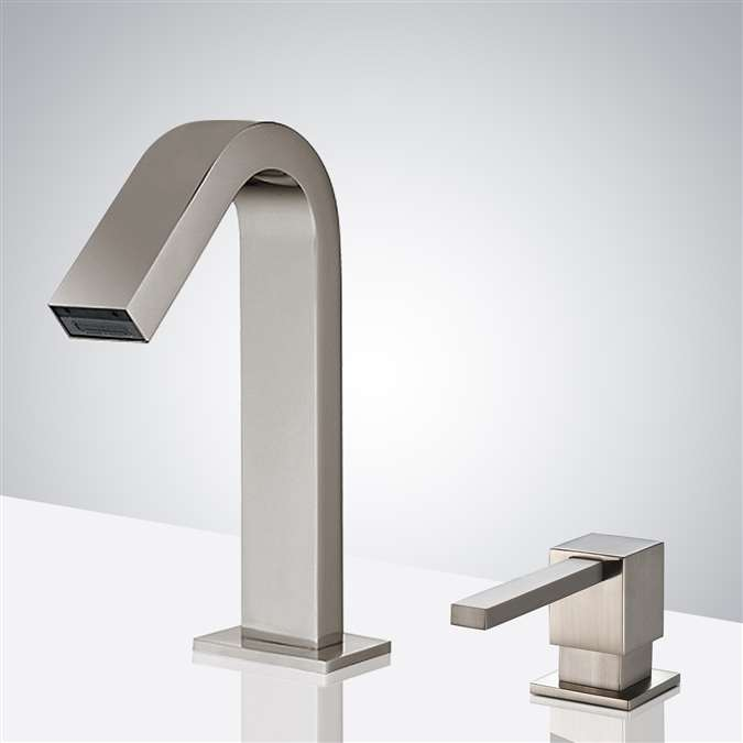BathSelect Brushed Nickel Infrared Automatic Electronic Commercial Faucet with Manual Soap Dispenser