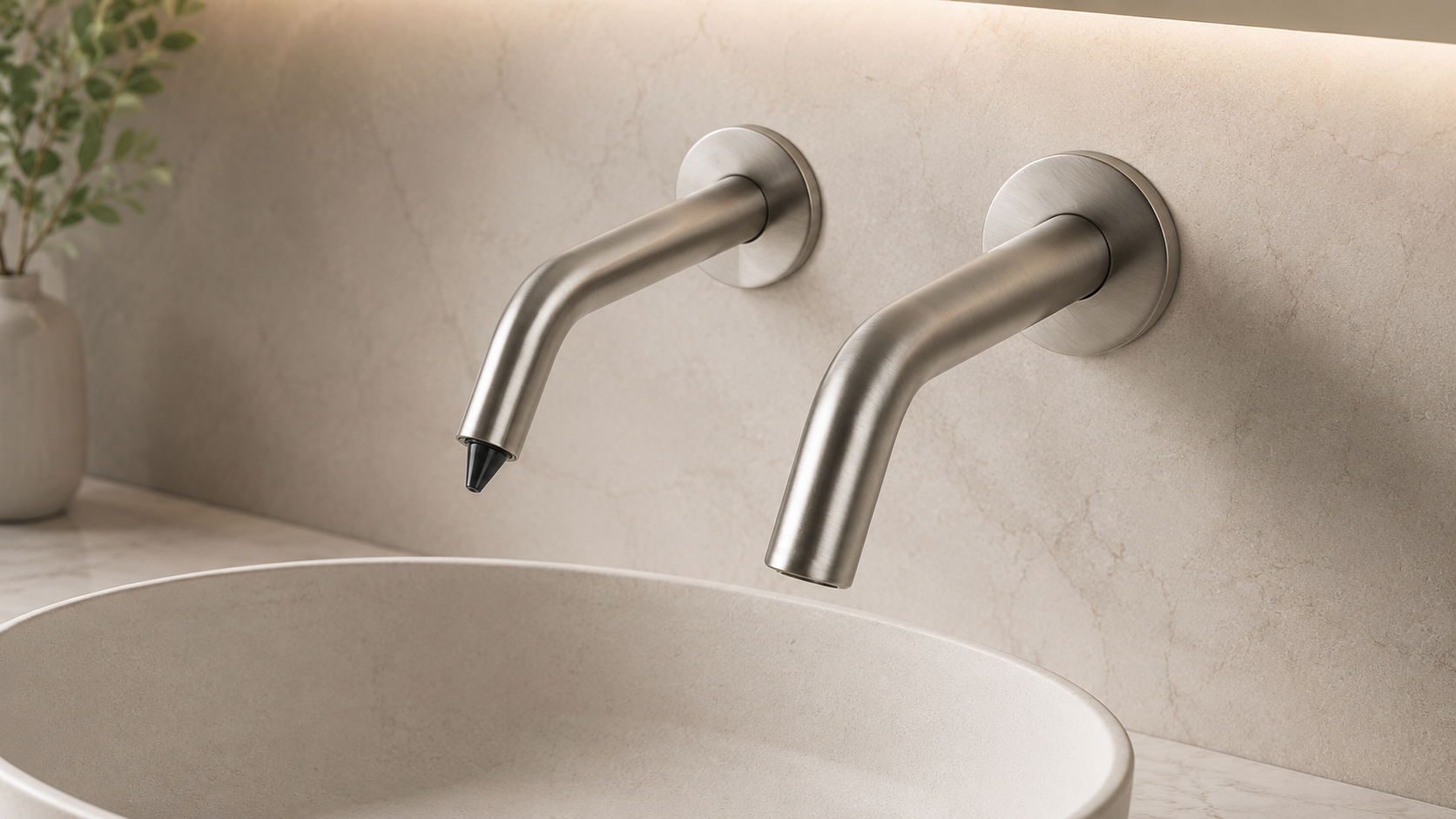 BathSelect Rio Contemporary Style Satin Nickel Finish Wall Mount Dual Commercial Sensor Faucet And Soap Dispenser