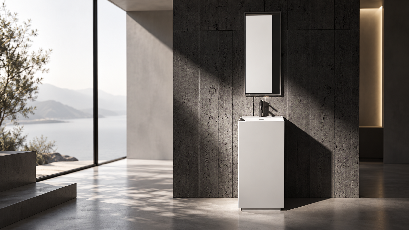 Bari cuboid freestanding pedestal bathroom sink for modern apartments and multifamily bathroom developments