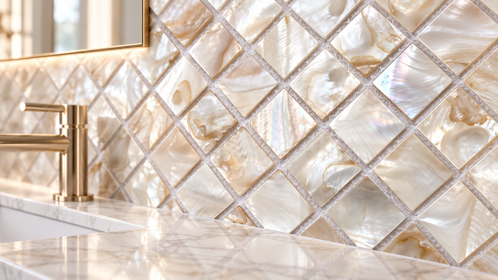 BathSelect mother of pearl shell mosaic bathroom wall tiles for luxury residential interiors
