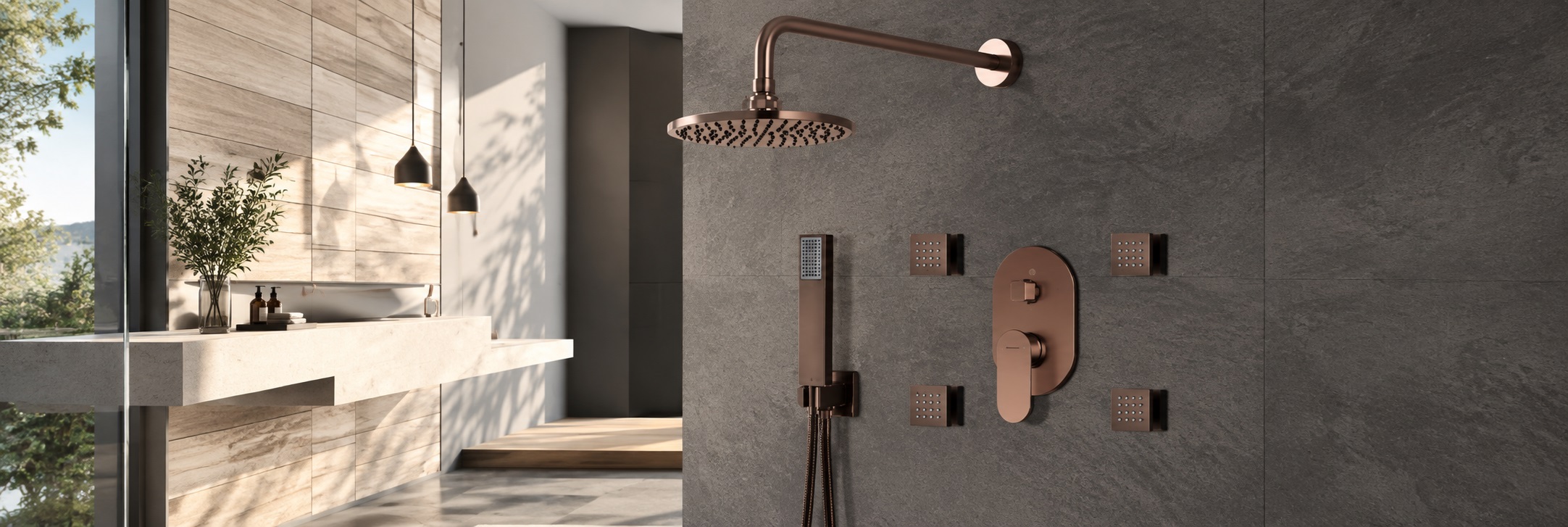 BathSelect oil rubbed bronze multifunctional shower panel systems