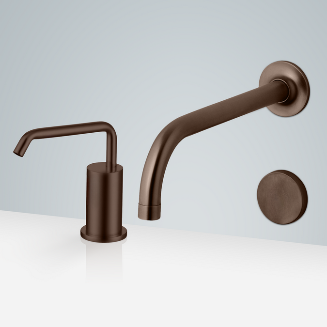 BathSelect Verona wall mount motion sensor faucet and deck mount soap dispenser in oil rubbed bronze