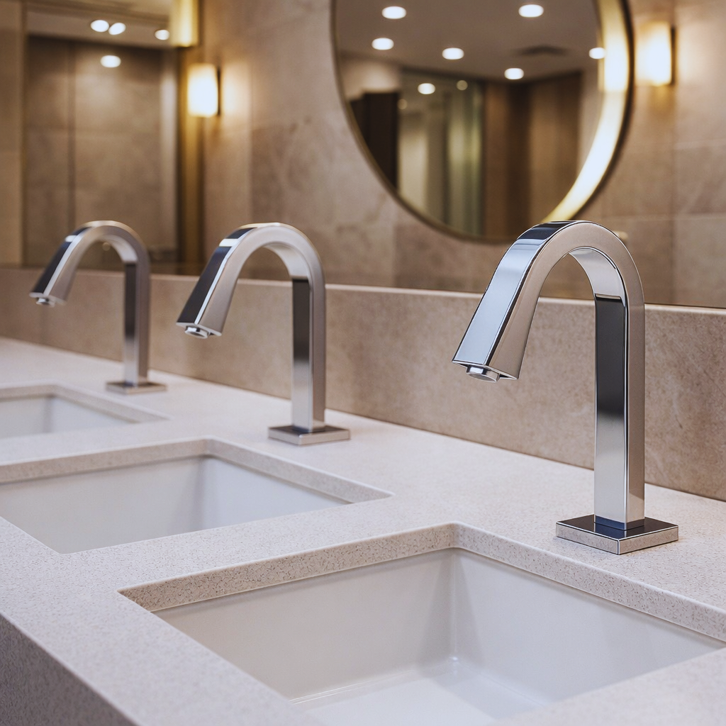Stadium commercial touchless faucet systems