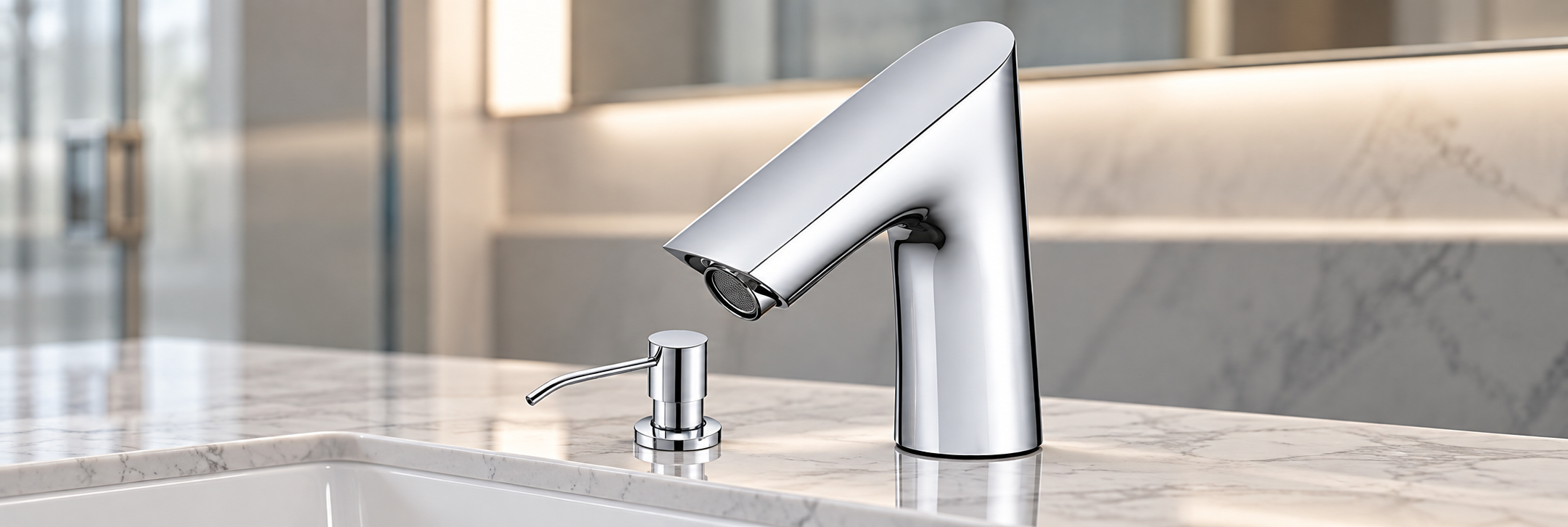 BathSelect touchless motion sensor faucets with manual soap dispensers