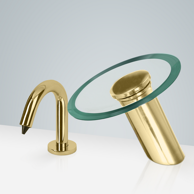 Sete gold waterfall sensor faucet and automatic soap dispenser