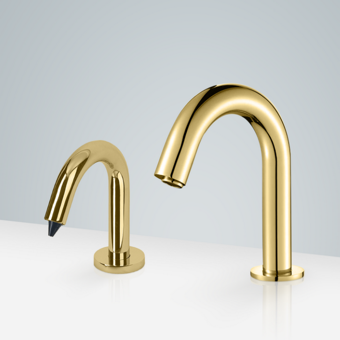Senart gold gooseneck touchless faucet and automatic liquid soap dispenser