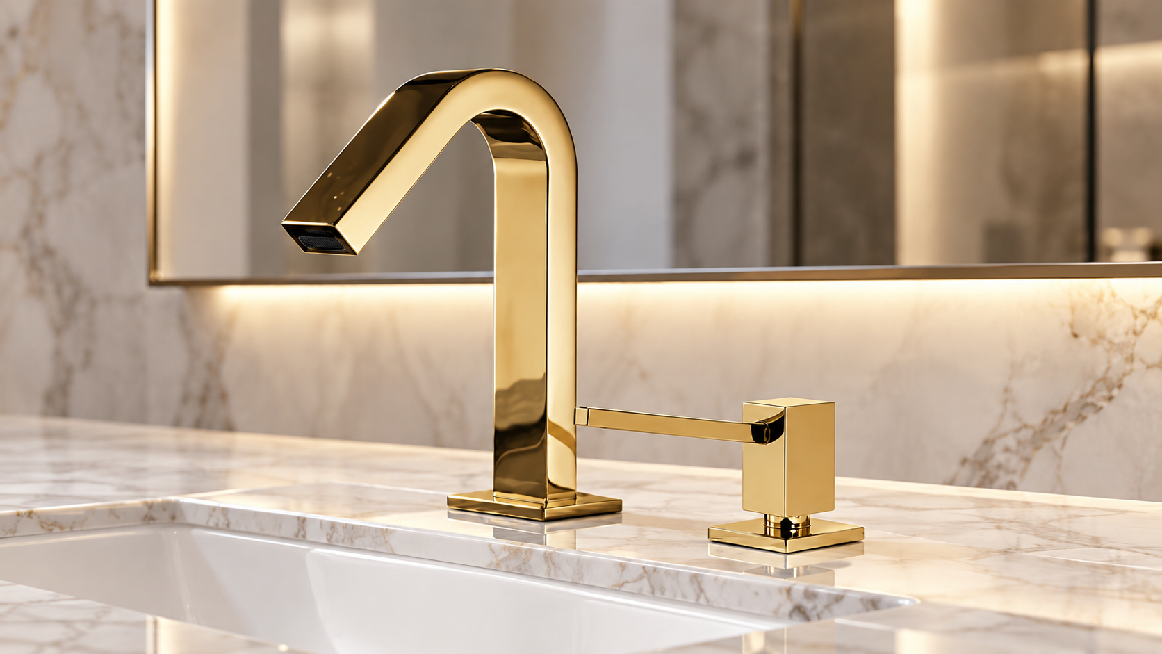 Deck mount touchless faucet systems for new construction and restroom retrofit projects