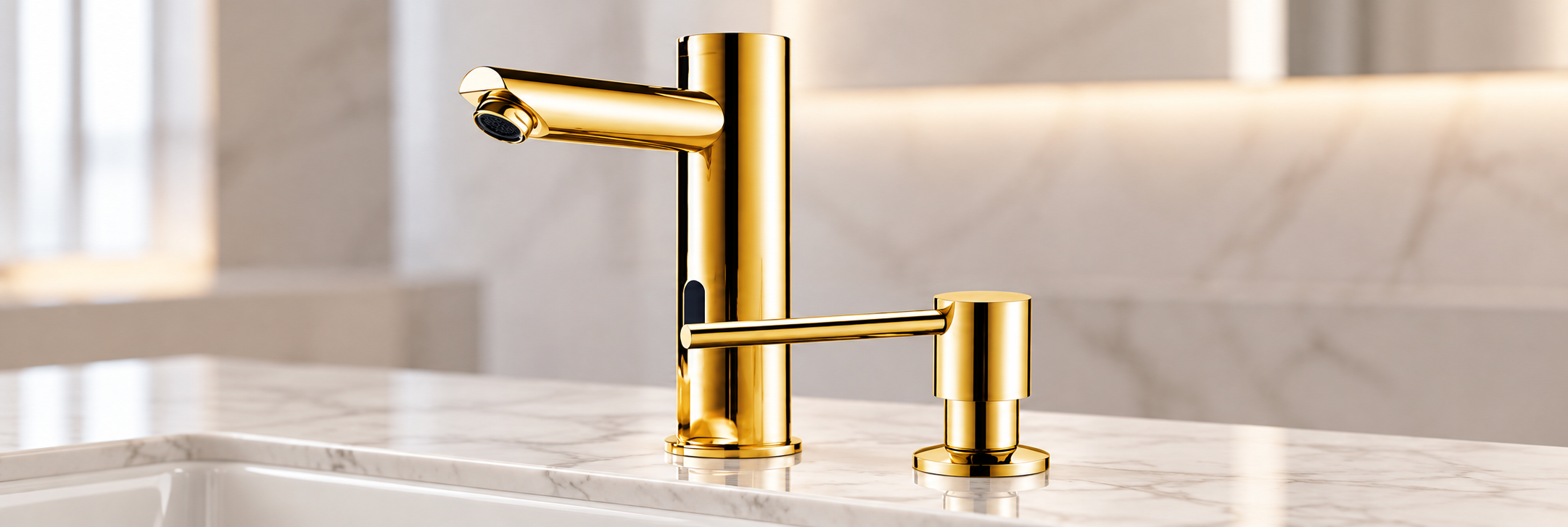 Gold automatic sensor faucets with manual soap dispenser