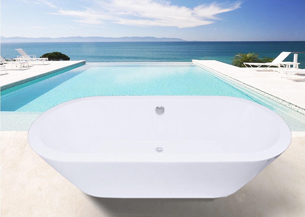 Princeton 71 Luxury White Acrylic Bathtub Overflow & Chrome Tub Filler with Floor Mounted Faucet