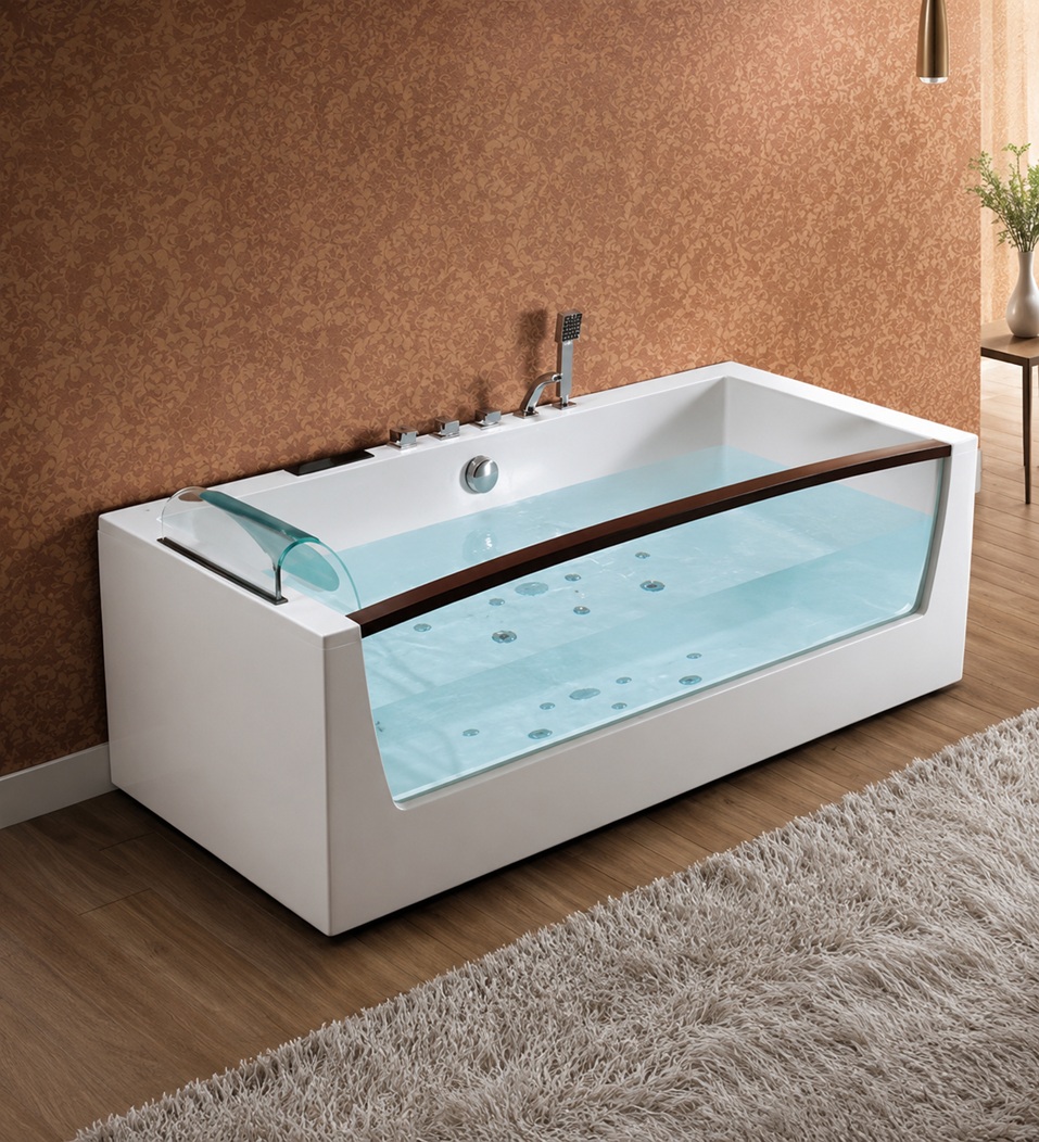 Rectangular Glass Front Whirlpool Bathtub