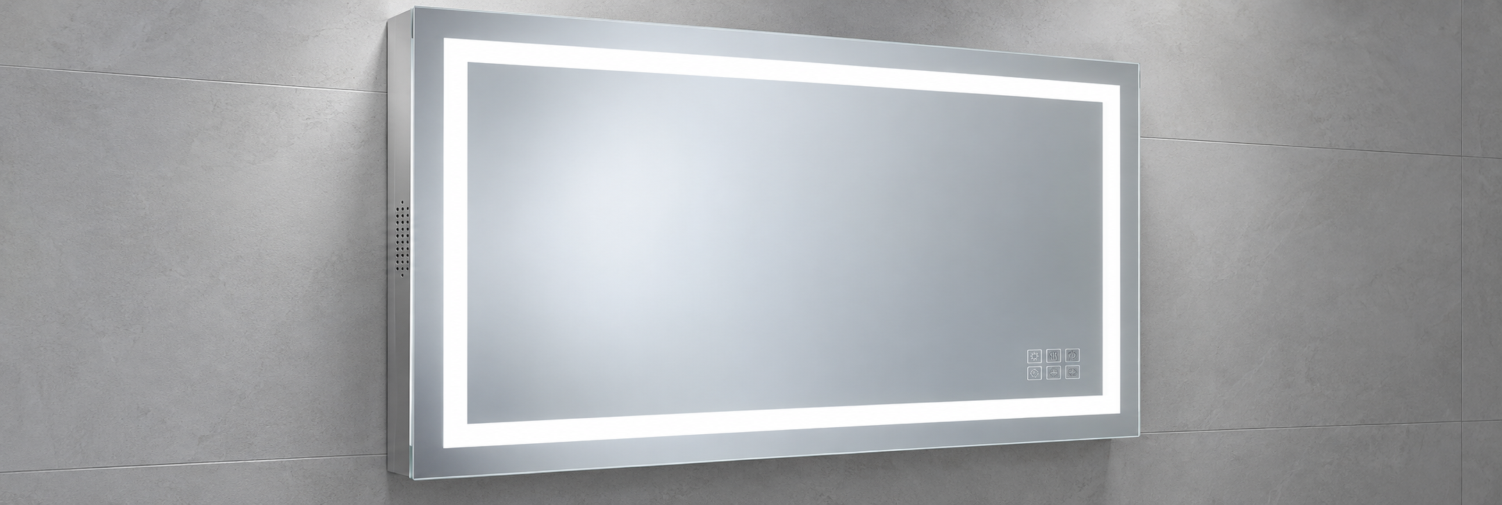 BathSelect double-door smart bathroom mirror cabinet with anti-fog, clock and Bluetooth