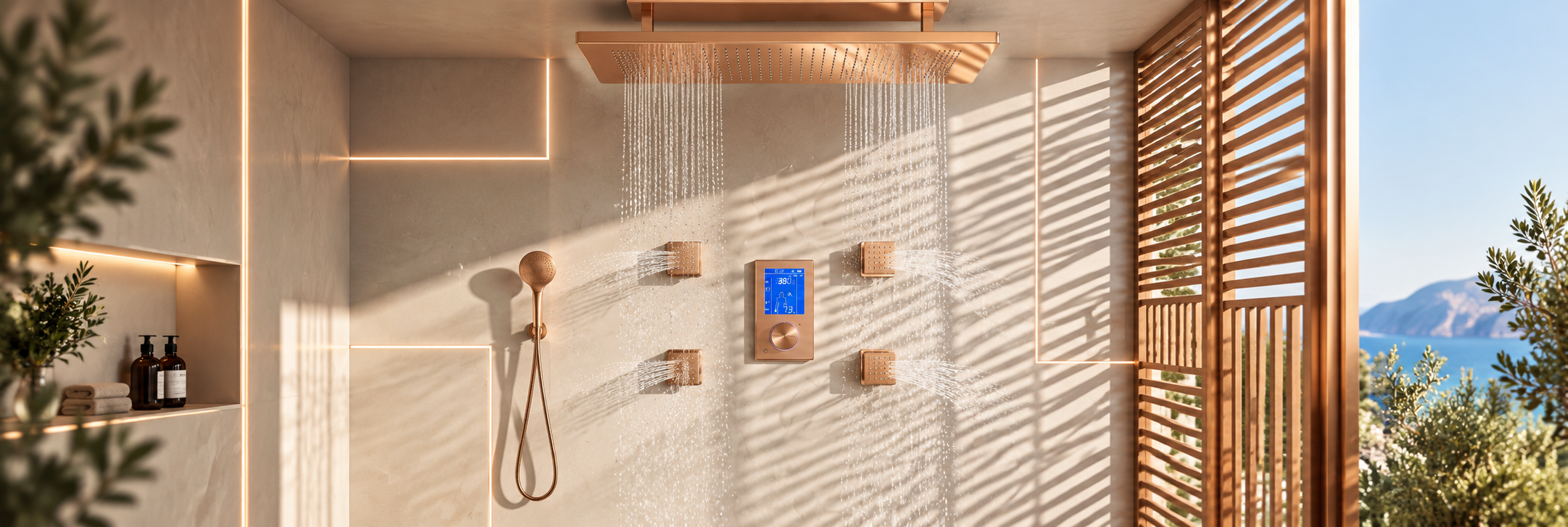 BathSelect complete shower systems with body spray jets