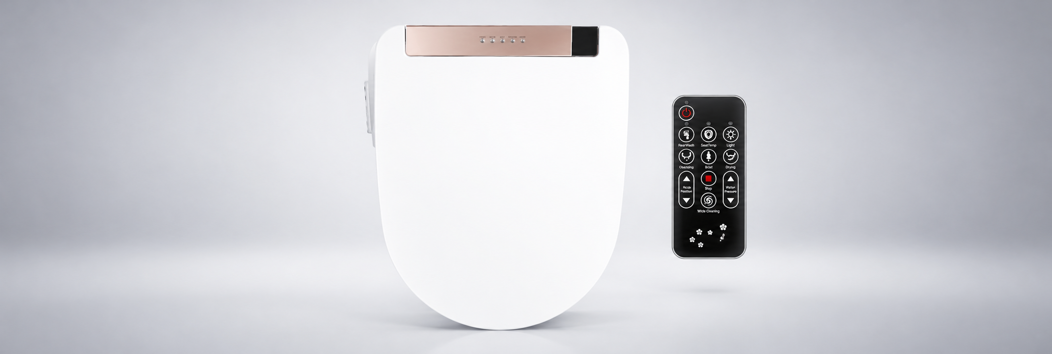 BathSelect white and rose gold intelligent electronic toilet seat cover with remote control