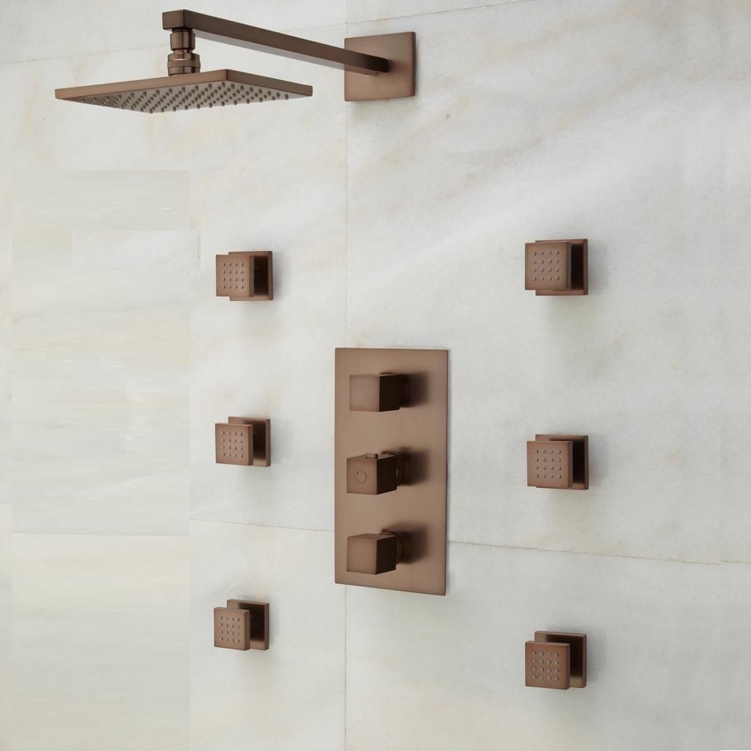 Oil Rubbed Bronze Shower Systems On Sale Now - The Reno Oil Rubbed Bronze Rain Shower Head with Thermostatic Mixer and  360Ã‚Â° Adjustable Body Jets