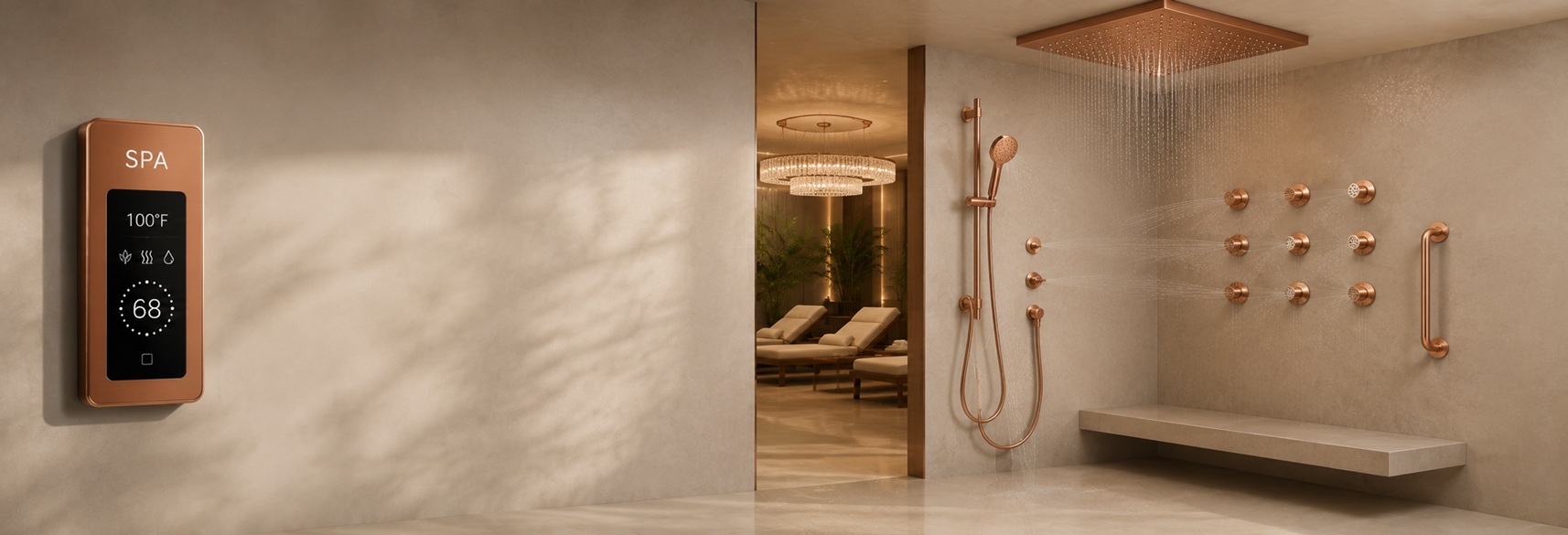 BathSelect hospitality shower systems for luxury hotels, spa suites, and modern guest bathroom projects