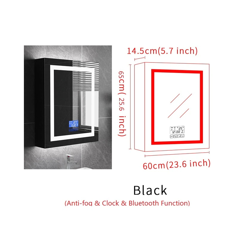 Smart Bathroom Mirror Cabinet In Single Door With Anti Fog ,Clock And Bluetooth Function