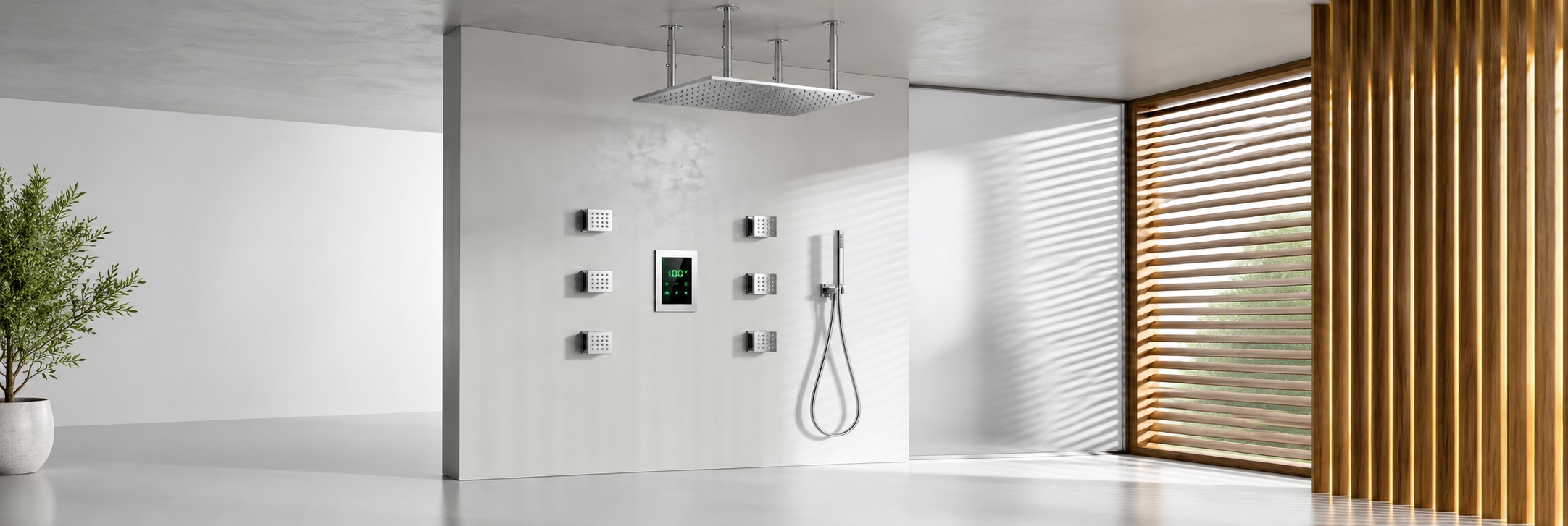 BathSelect multifunctional polished chrome shower system with body jets and digital control
