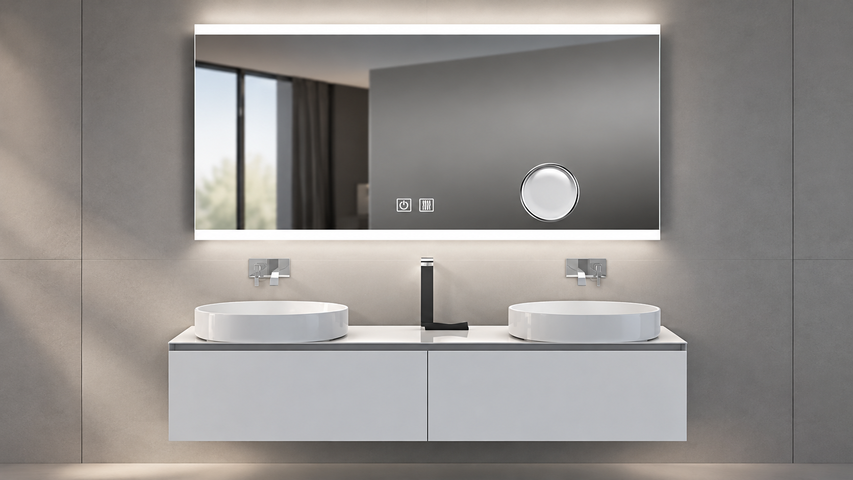 BathSelect multifunctional LED smart bathroom mirror with soft-glow illumination for luxury residential bathrooms