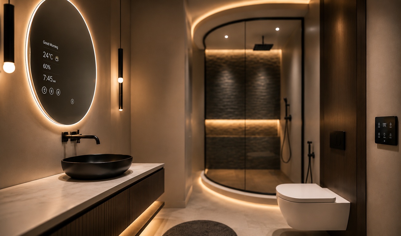 Circular design facility modernization with water-saving fixtures and durable bathroom systems