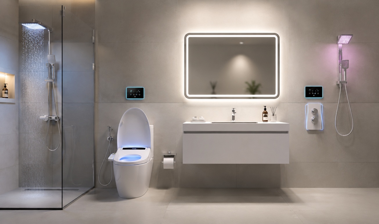 Sustainable architecture restroom fixture upgrade with smart commercial planning