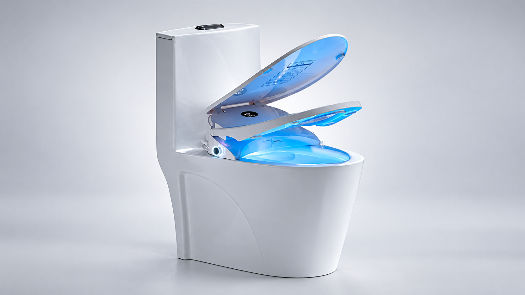 BathSelect white smart toilet seat with electronic controls for multifamily residential bathroom projects