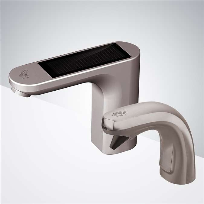 Hyele solar thermostatic brushed nickel sensor faucet and soap dispenser