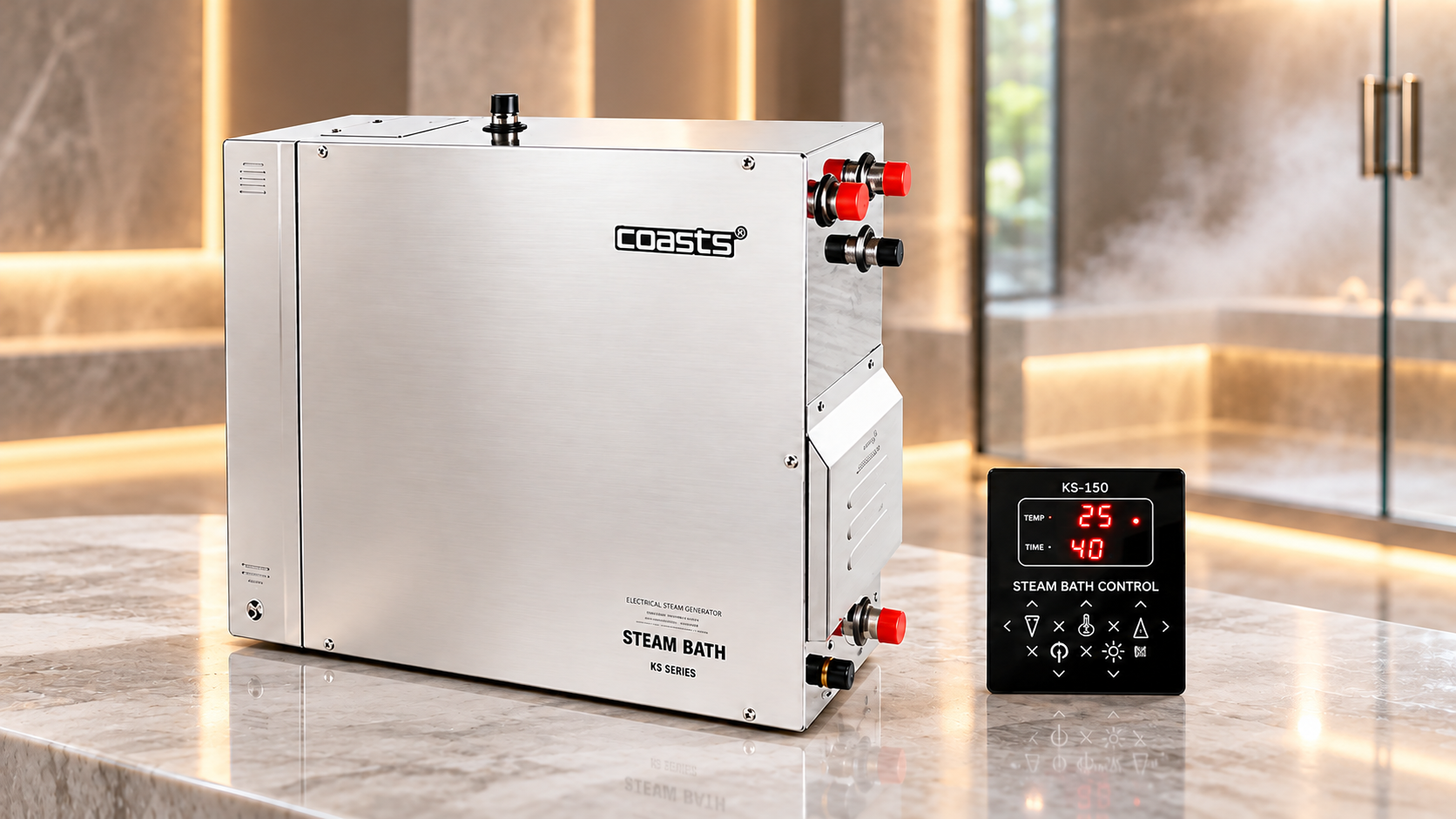 High-output commercial steam generator for health clubs and commercial steam rooms