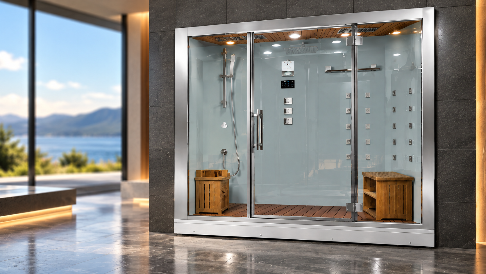 Integrated sauna and steam shower wellness installation