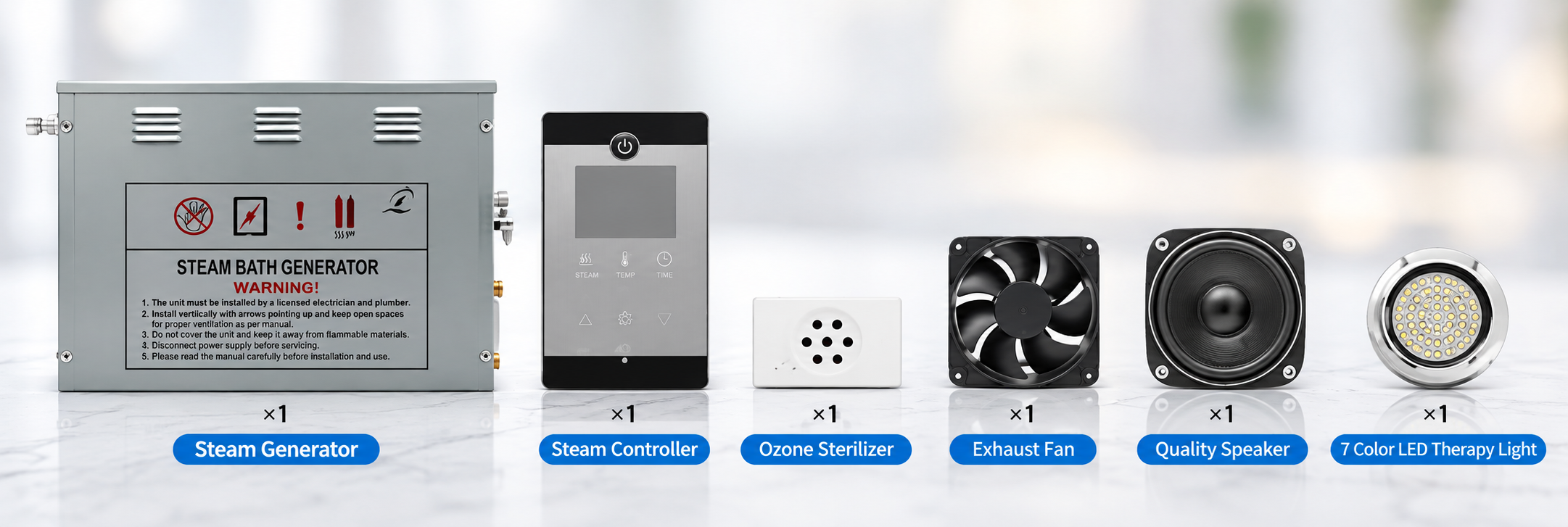 Steam generator systems for bathroom steam rooms and home spas