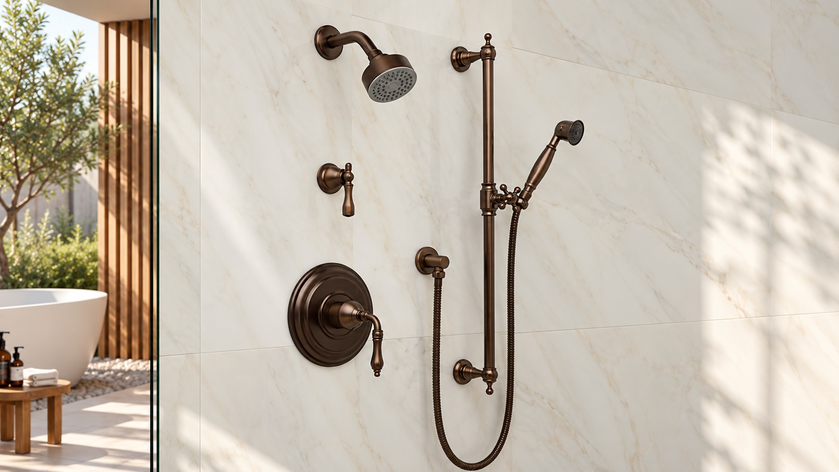 Oil rubbed bronze multi jet shower systems with body massage sprays for spa bathrooms