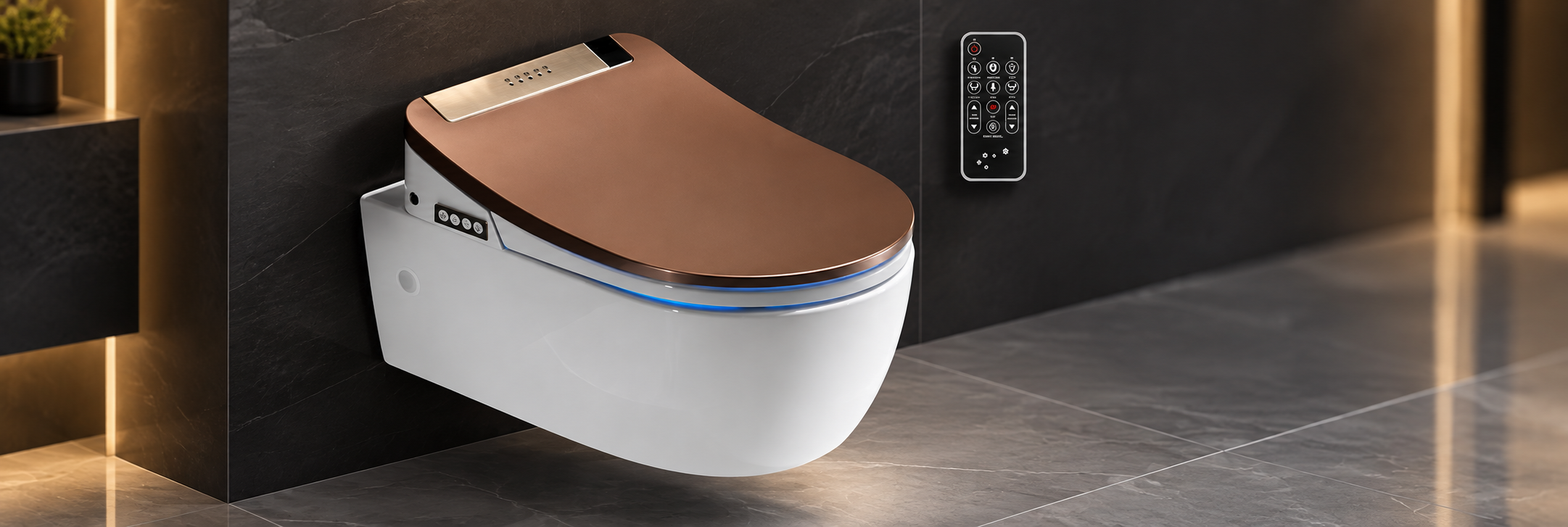 BathSelect gold finish intelligent smart toilet seat cover with LED light