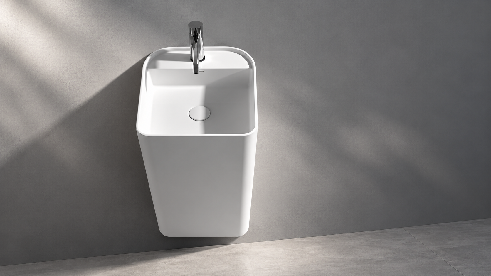 Luxury white freestanding pedestal vanity sink for hotel guest bathrooms and hospitality suites