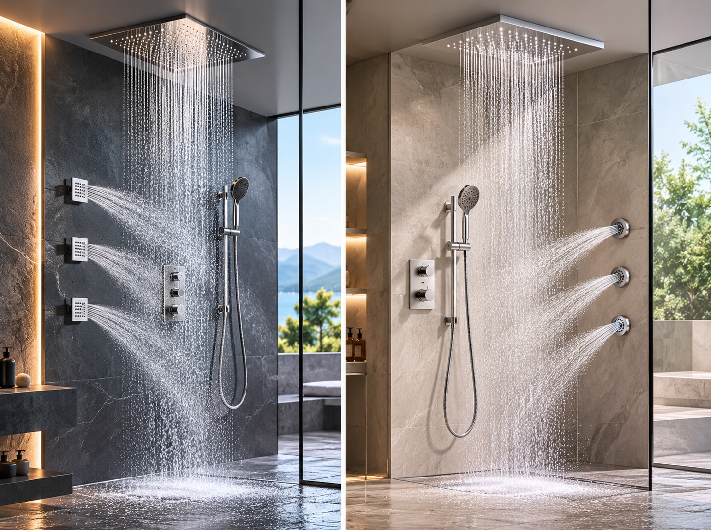 Hansgrohe premium shower system illustrating advanced spray technologies and contemporary European bathroom design
