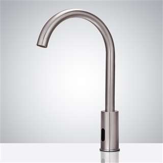 Hospitality Public Restroom BathSelect Wella Goose Neck Brushed Nickel Automatic Commercial Sensor Faucet - (also available in Oil Rubbed Bronze or Gold Tone)